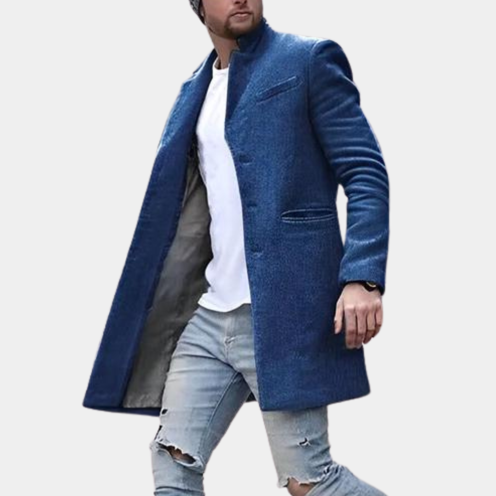 Men's Wool Blend Coat With Stand Collar, Slim Fit, Single Breasted, Versatile Formal To Casual Outerwear