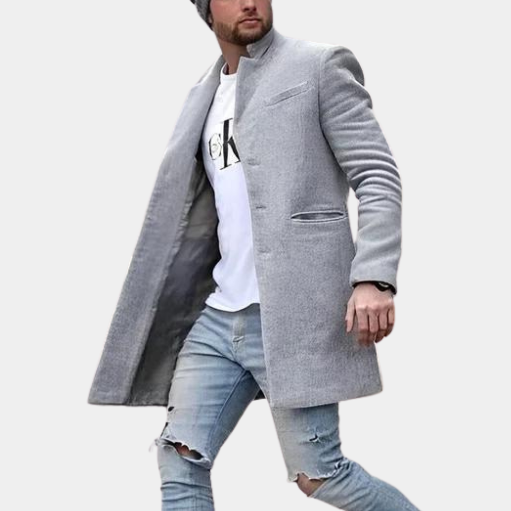 Men's Wool Blend Coat With Stand Collar, Slim Fit, Single Breasted, Versatile Formal To Casual Outerwear