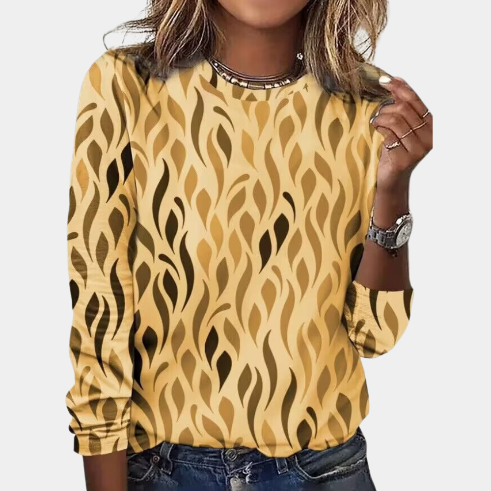 Women's Blouse - Long-Sleeved with Round Neck - Lightweight and Comfortable - Modern Pattern