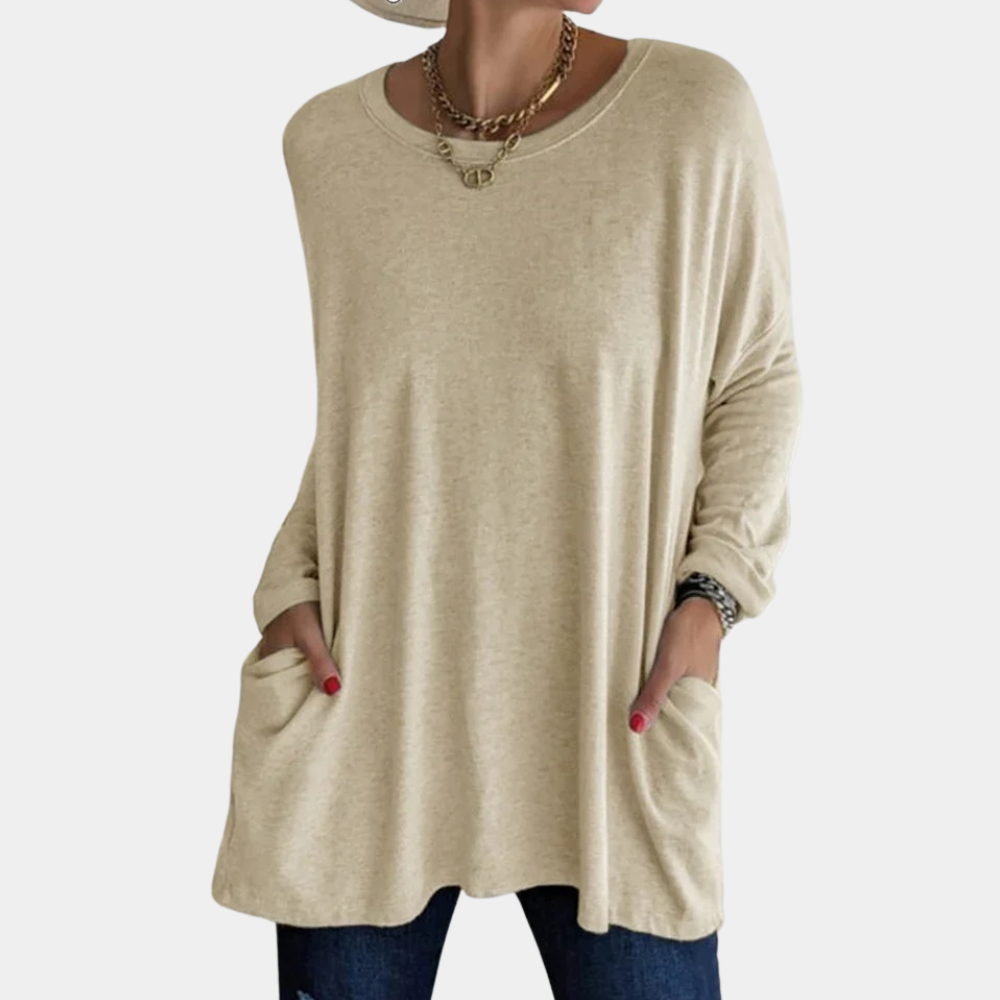 Women's Tunic Sweater - Oversized Fit - Soft Knit - Long Sleeves - Round Neck