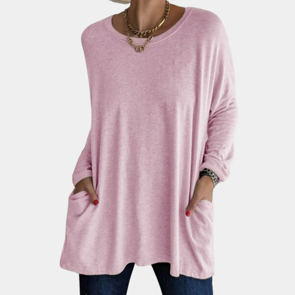 Women's Tunic Sweater - Oversized Fit - Soft Knit - Long Sleeves - Round Neck