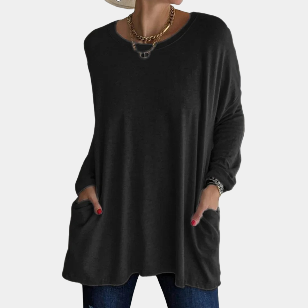 Women's Tunic Sweater - Oversized Fit - Soft Knit - Long Sleeves - Round Neck
