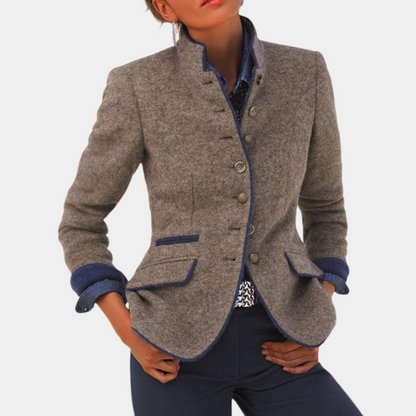 Blazer for women – Tailored fit – Mandarin collar – Button closure – Textured fabric