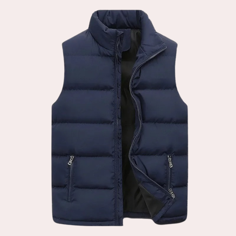 Mens Padded Quilted Vest Water Repellent Stand Collar Zipper Closure Lightweight Warmth