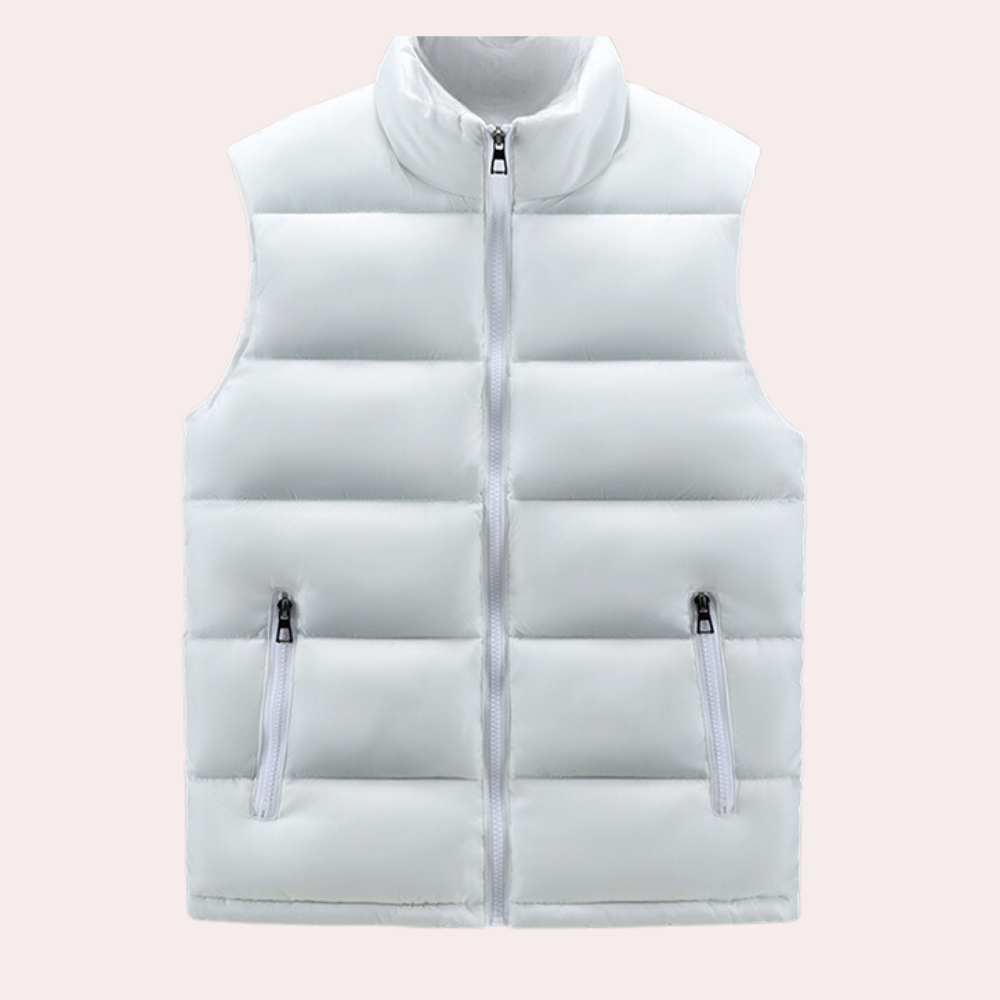 Mens Padded Quilted Vest Water Repellent Stand Collar Zipper Closure Lightweight Warmth