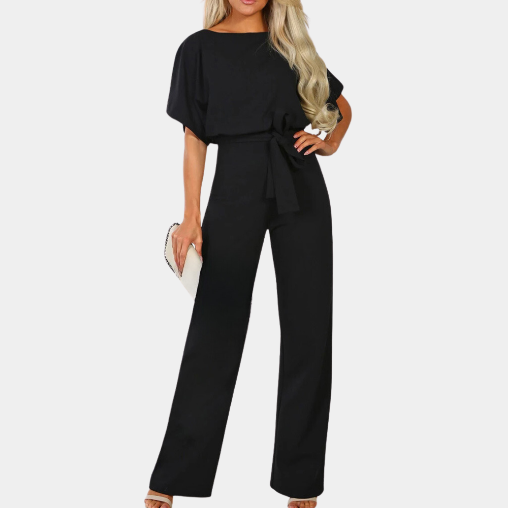 Women's Jumpsuit - Lightweight Fabric - Batwing Sleeves - Waist Belt - Loose Fit