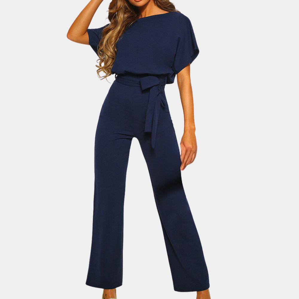 Women's Jumpsuit - Lightweight Fabric - Batwing Sleeves - Waist Belt - Loose Fit