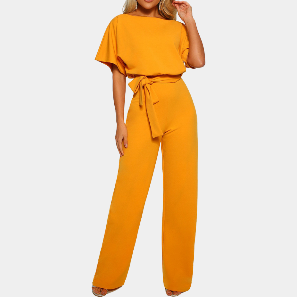 Women's Jumpsuit - Lightweight Fabric - Batwing Sleeves - Waist Belt - Loose Fit
