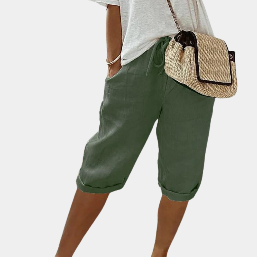 Women's Shorts - Knee-Length - Relaxed Fit - Adjustable Waist - Light and Breathable