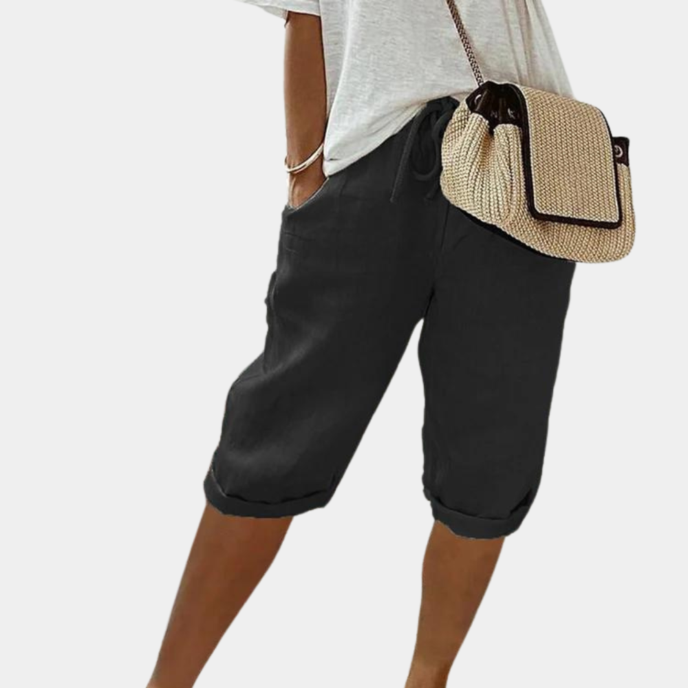Women's Shorts - Knee-Length - Relaxed Fit - Adjustable Waist - Light and Breathable