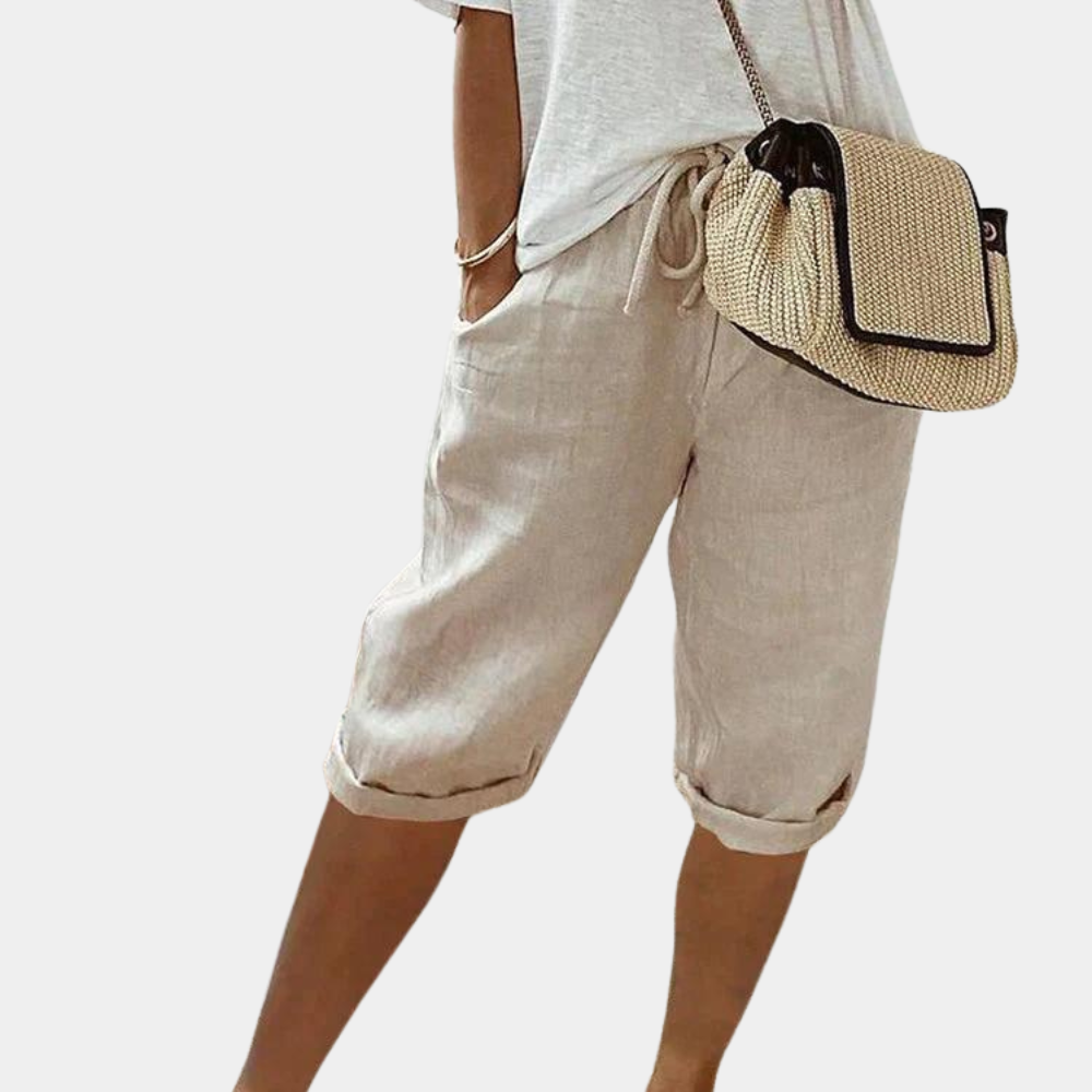 Women's Shorts - Knee-Length - Relaxed Fit - Adjustable Waist - Light and Breathable
