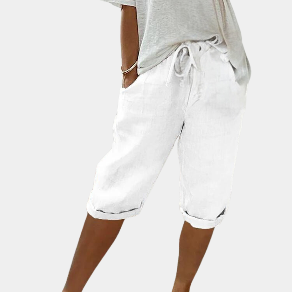 Women's Shorts - Knee-Length - Relaxed Fit - Adjustable Waist - Light and Breathable