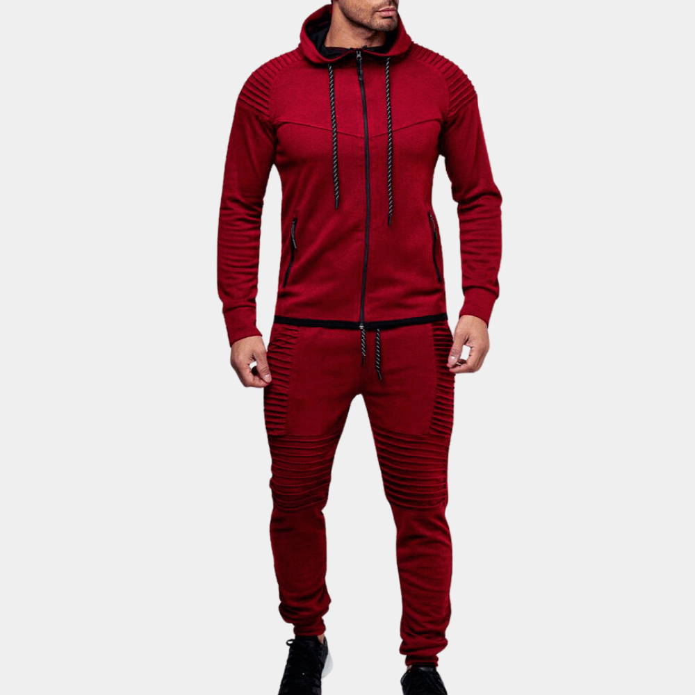 Men's Cotton Blend Training Set Hoodie With Zip And Ribbed Details Joggers In Olive Green