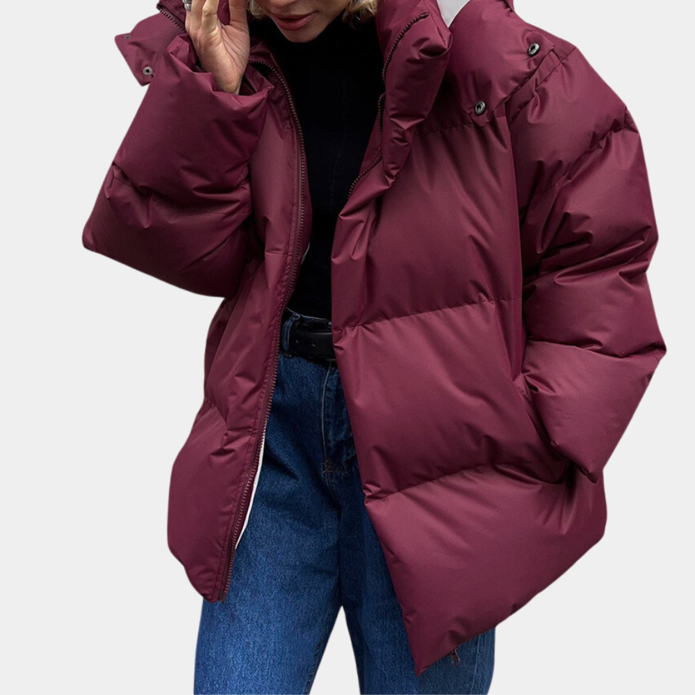 Women's Puffer Jacket - Water-Repellent Quilted - Oversized Fit with Hood