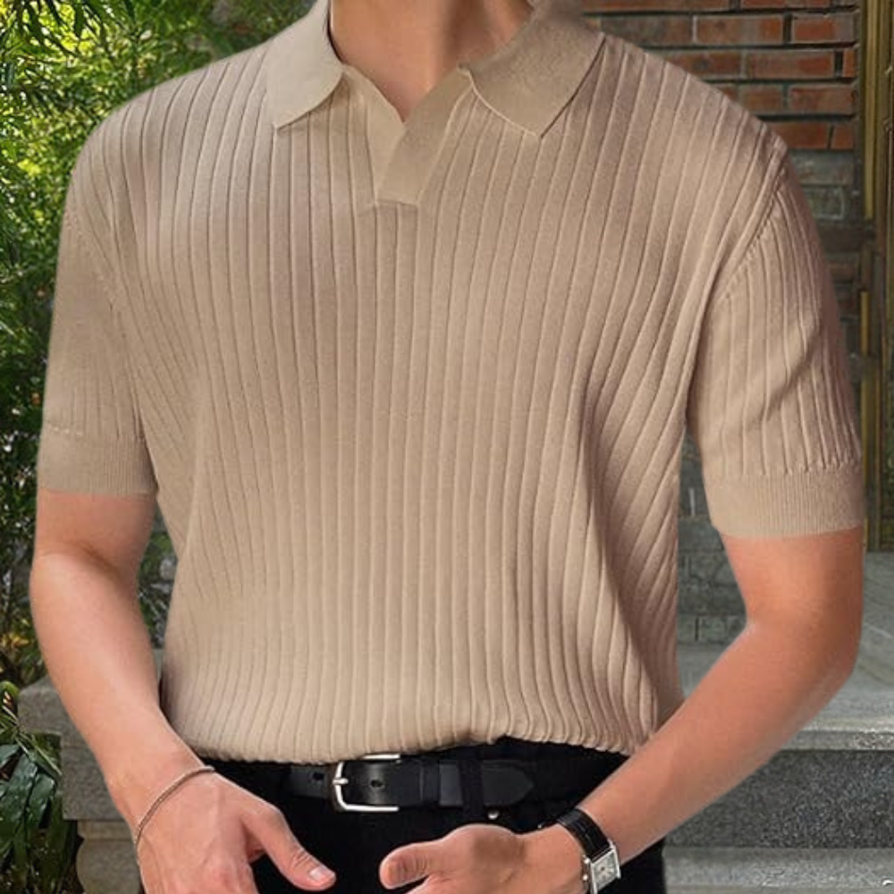 Men's Ribbed Polo Shirt Slim Fit Short Sleeve With Classic Collar For Modern Smart Casual Look