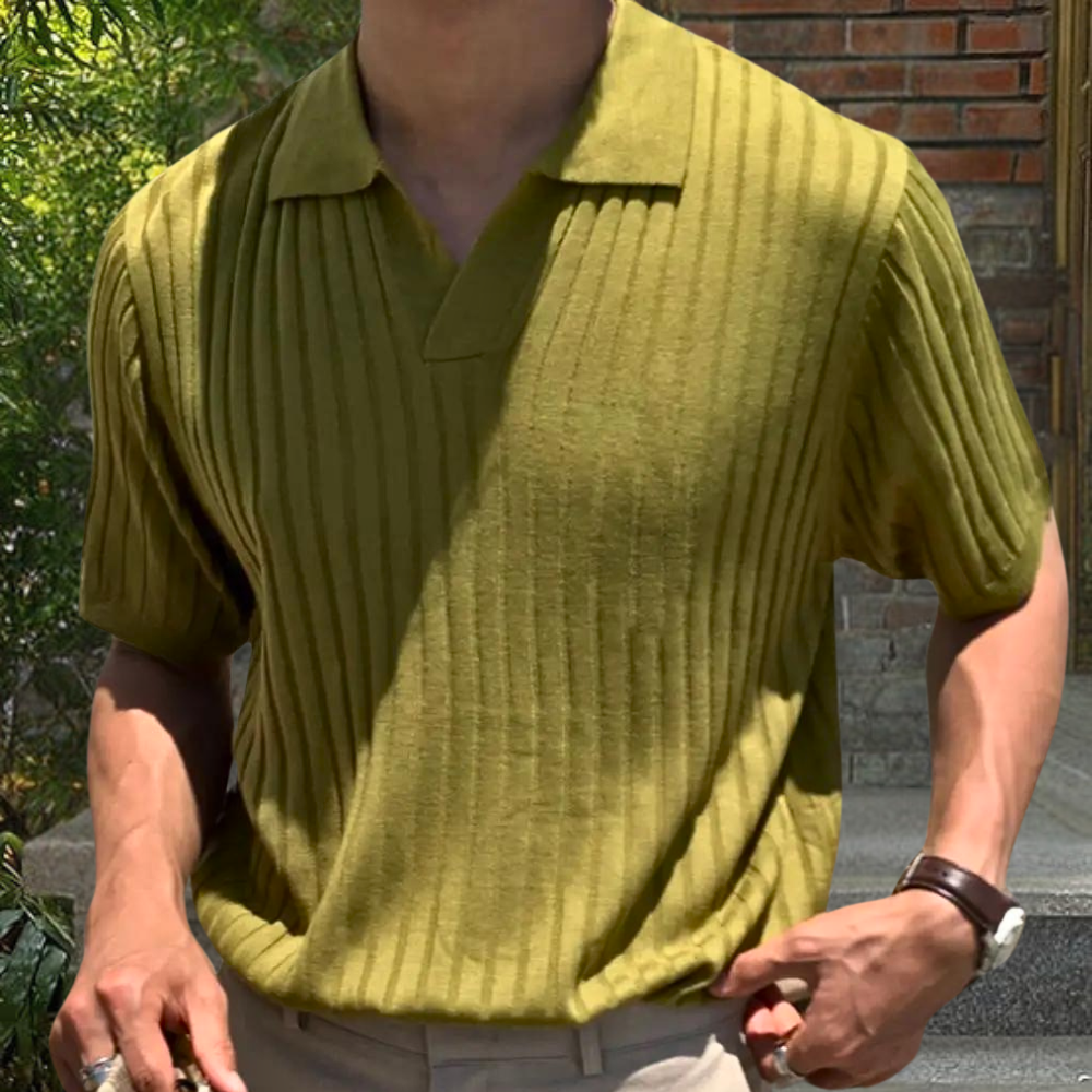 Men's Ribbed Polo Shirt Slim Fit Short Sleeve With Classic Collar For Modern Smart Casual Look