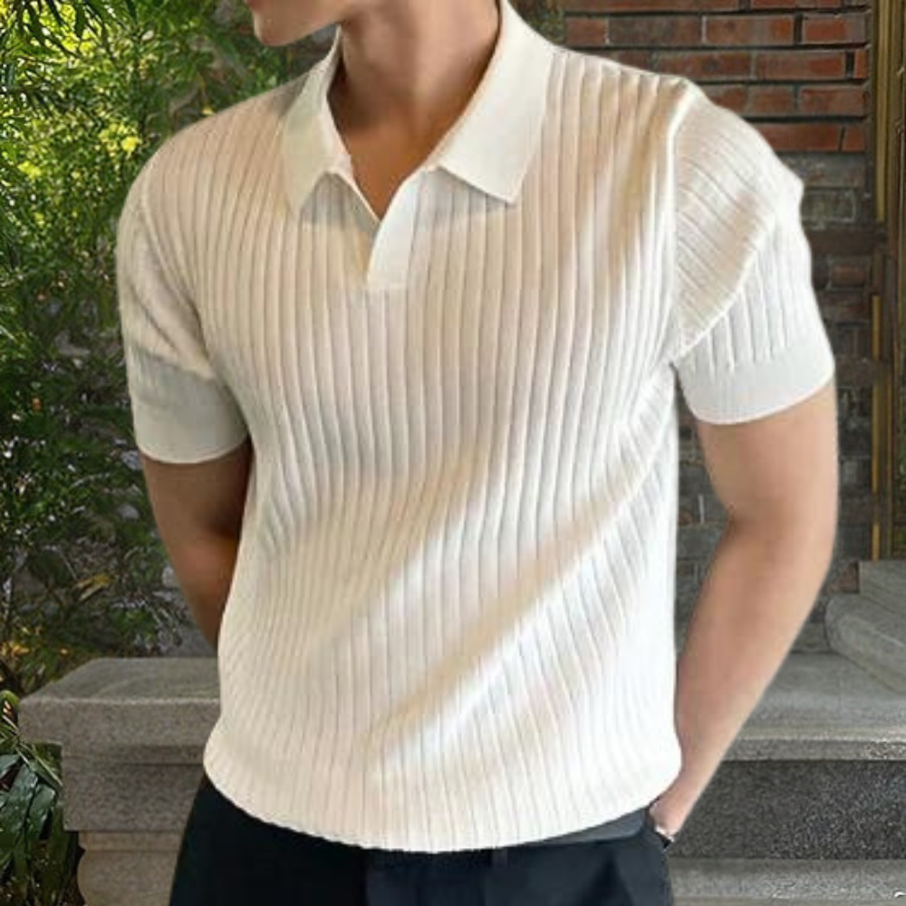 Men's Ribbed Polo Shirt Slim Fit Short Sleeve With Classic Collar For Modern Smart Casual Look