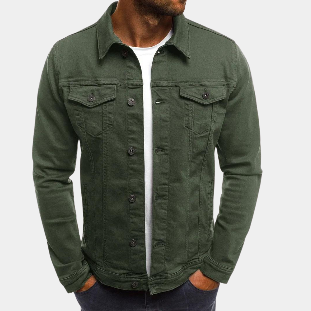 Men's Denim Jacket Classic Fit With Button Closure Chest Pockets Long Sleeve By TrendAura