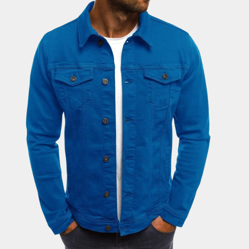 Men's Denim Jacket Classic Fit With Button Closure Chest Pockets Long Sleeve By TrendAura