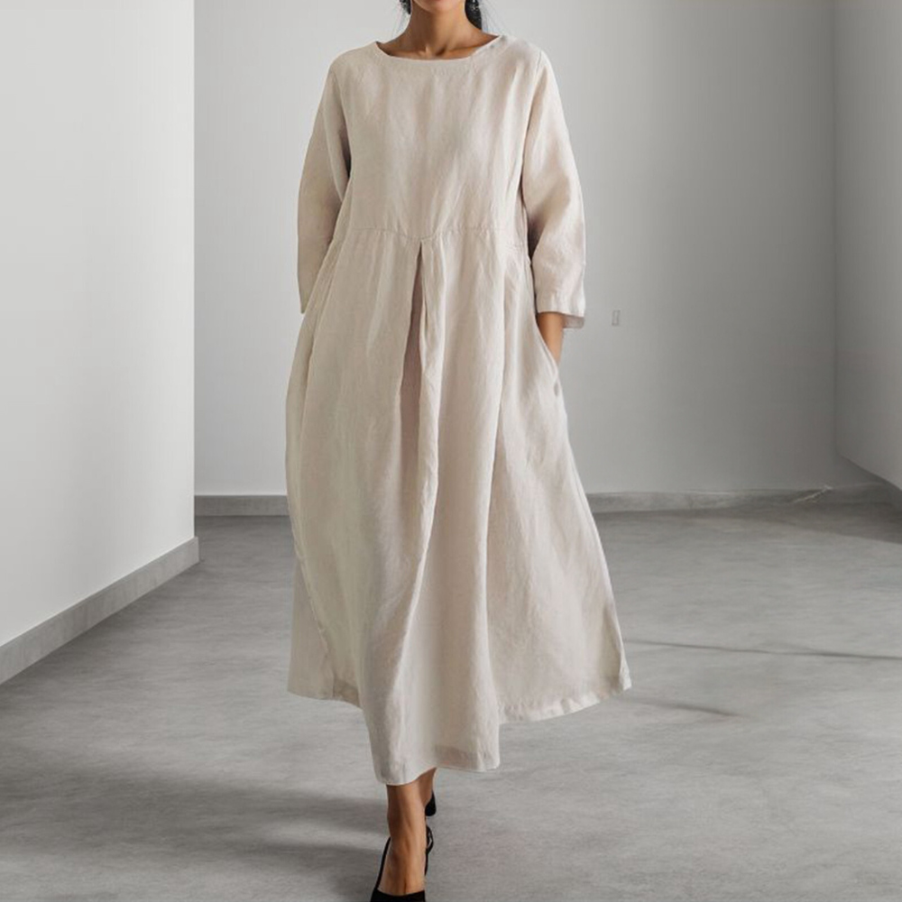 Women's Dress - Long-Sleeved Loose Fit - Light and Breathable - With Practical Pockets