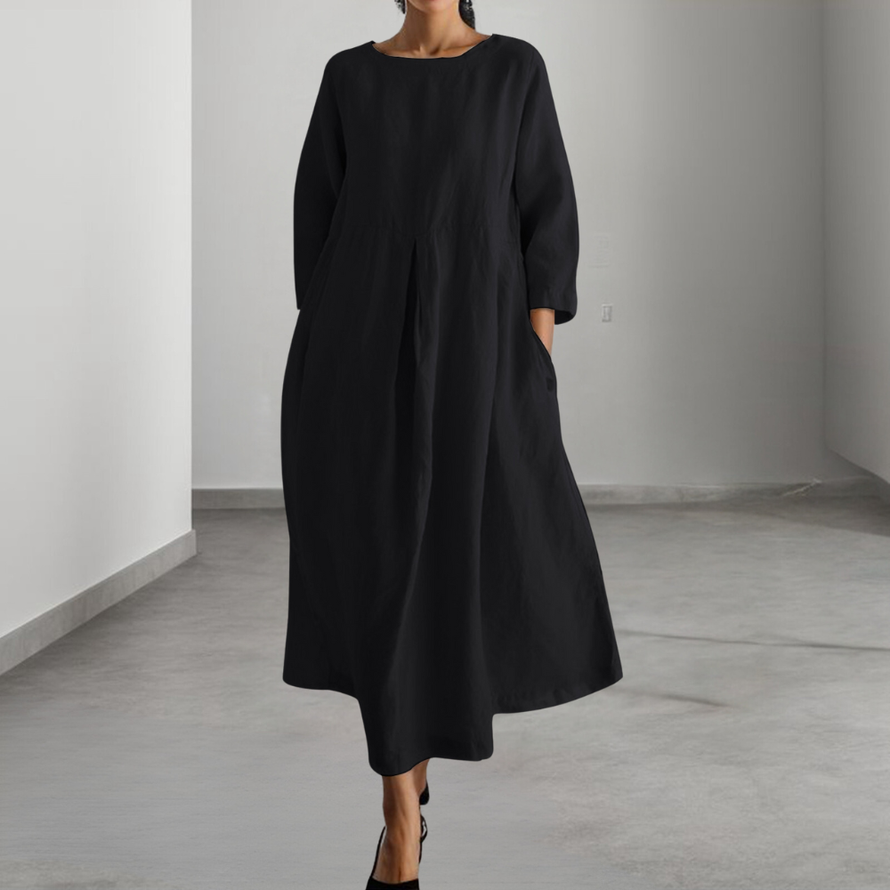 Women's Dress - Long-Sleeved Loose Fit - Light and Breathable - With Practical Pockets