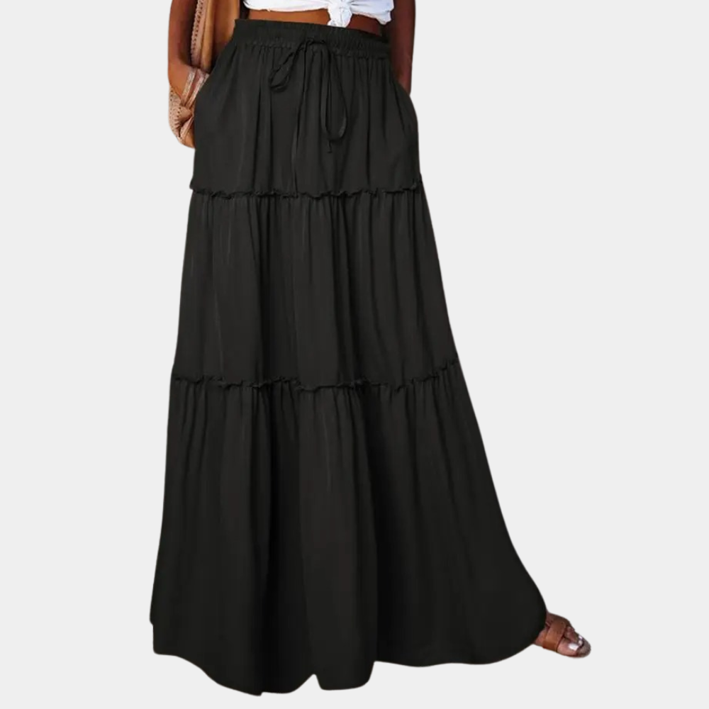 Women's Maxi Skirt - Long Bohemian Style - Elastic Waist with Drawstring - Light and Airy