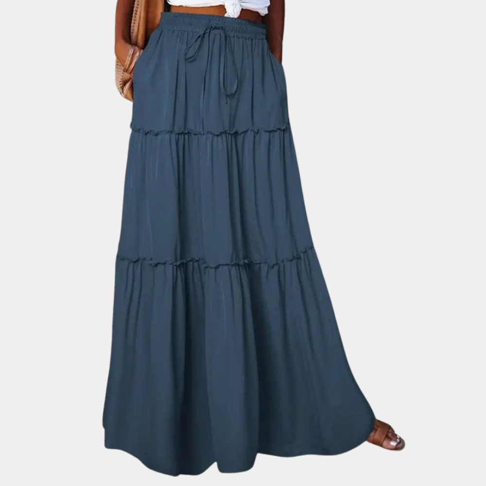 Women's Maxi Skirt - Long Bohemian Style - Elastic Waist with Drawstring - Light and Airy