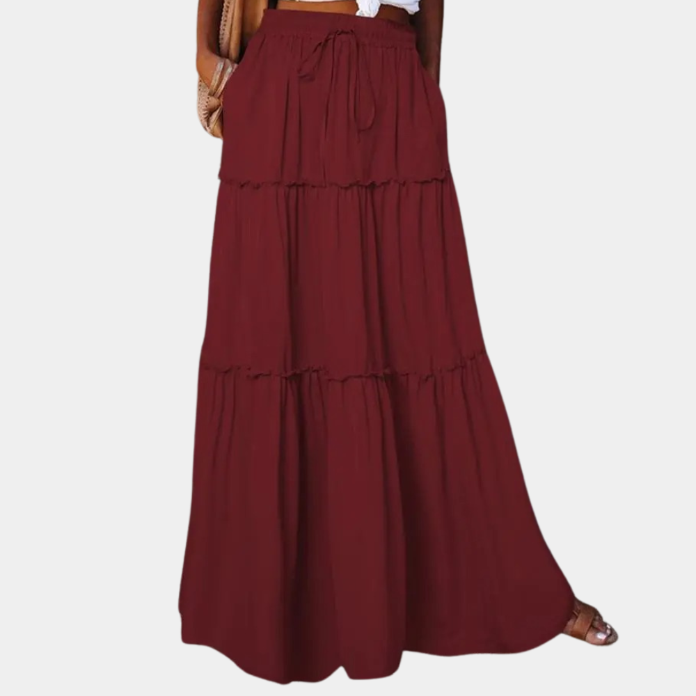 Women's Maxi Skirt - Long Bohemian Style - Elastic Waist with Drawstring - Light and Airy