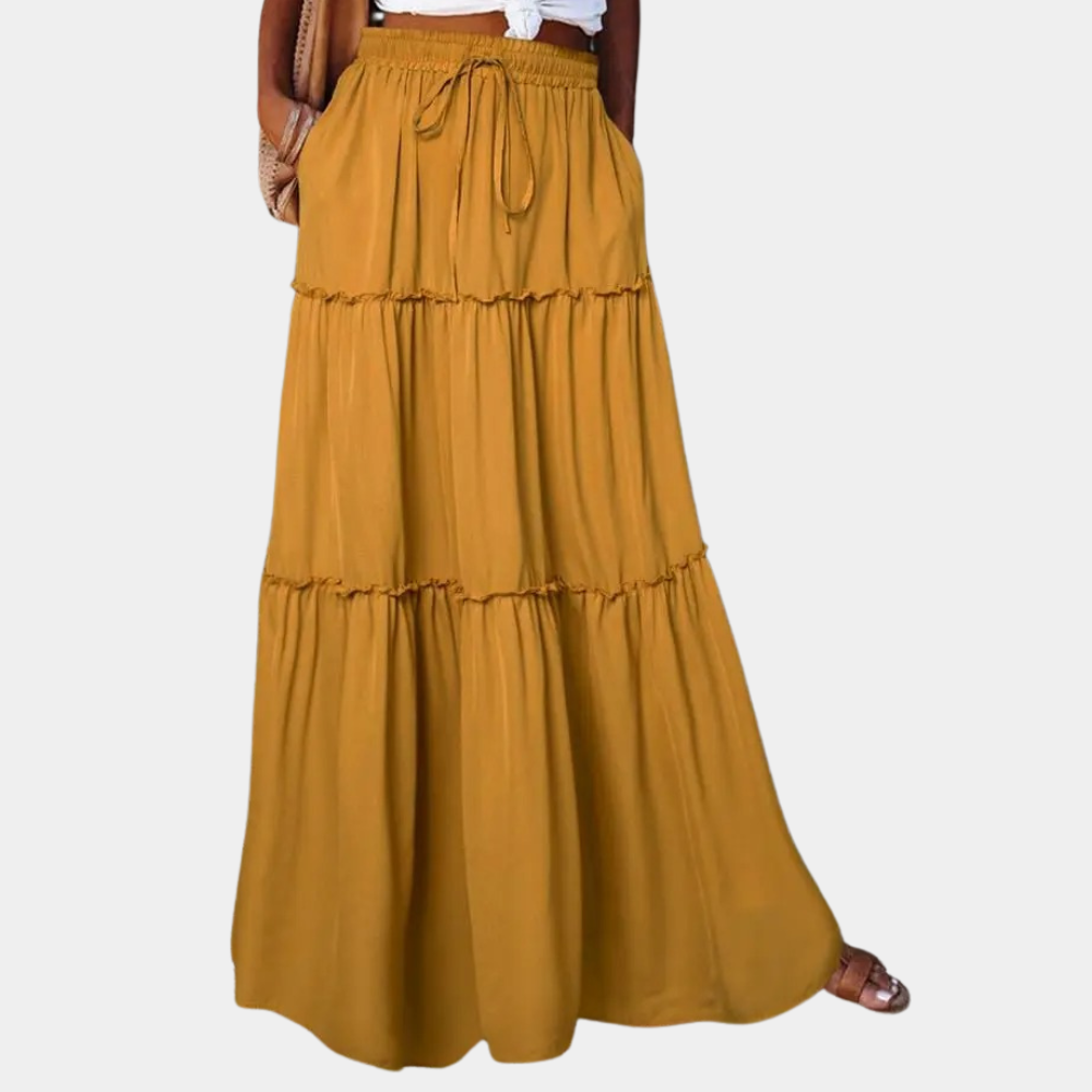 Women's Maxi Skirt - Long Bohemian Style - Elastic Waist with Drawstring - Light and Airy