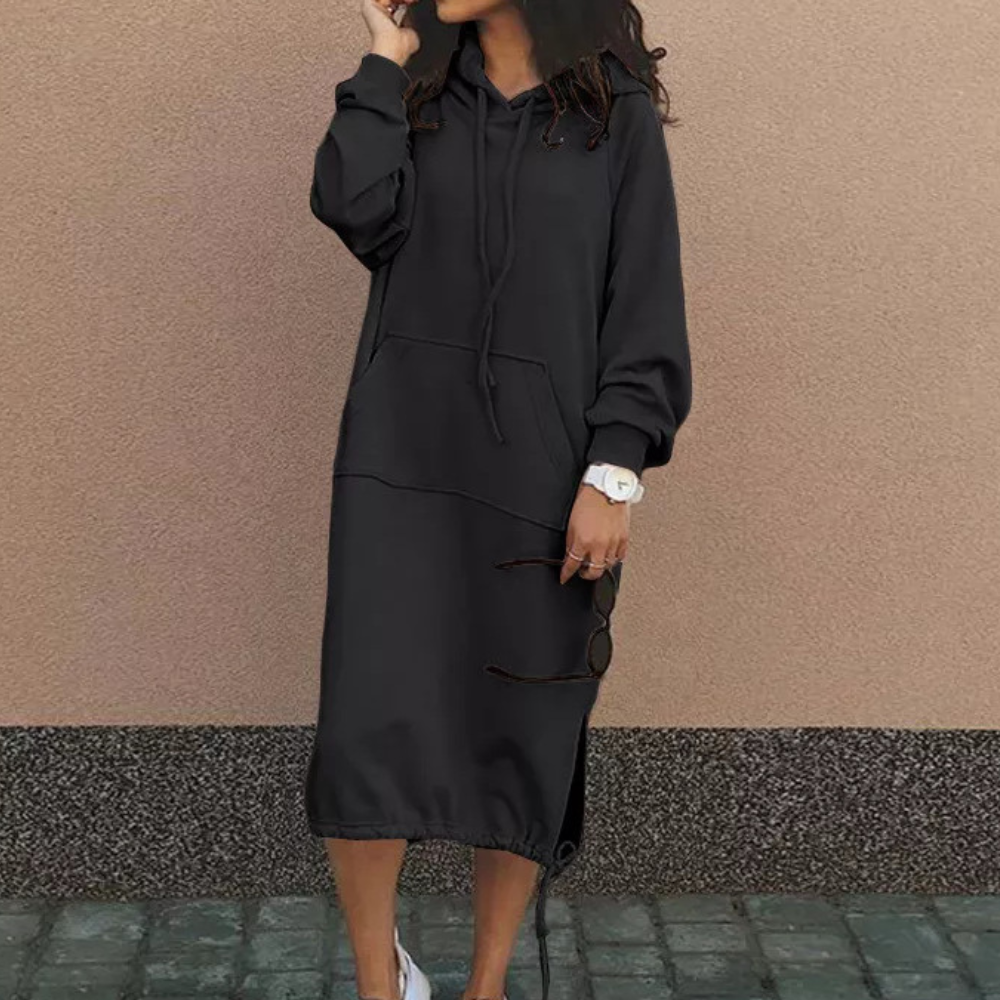 Women's Hoodie Dress - Soft Cotton - Relaxed Fit - Knee Length with Pocket
