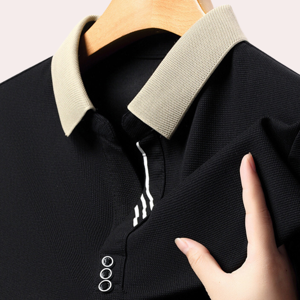 TrendAura Men's Long Sleeve Knit Polo Shirt With Contrast Collar Slim Fit And All Day Comfort