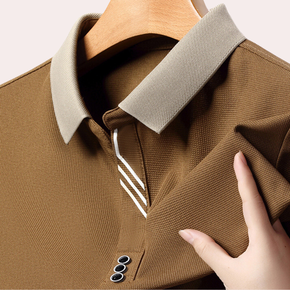 TrendAura Men's Long Sleeve Knit Polo Shirt With Contrast Collar Slim Fit And All Day Comfort