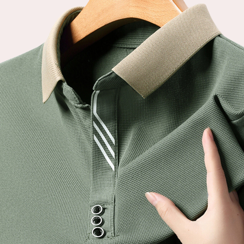 TrendAura Men's Long Sleeve Knit Polo Shirt With Contrast Collar Slim Fit And All Day Comfort