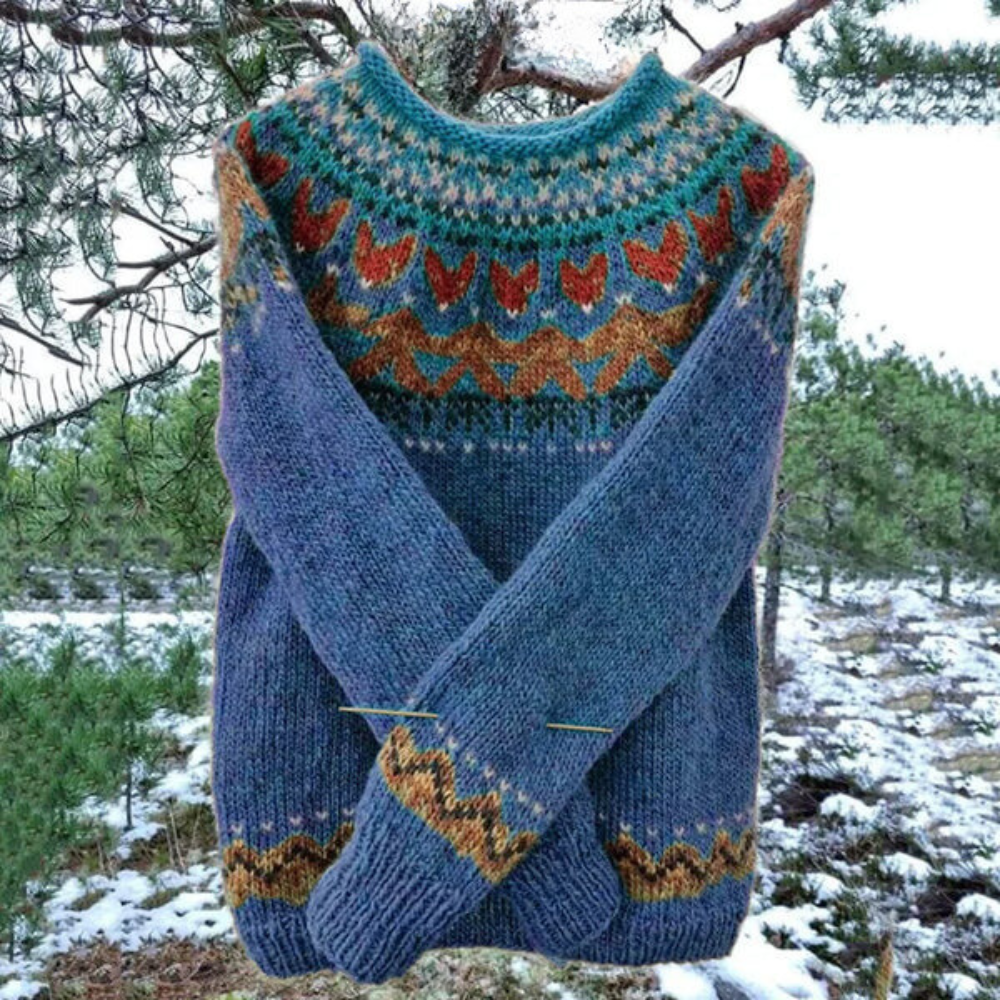 Ladies' Knit Sweater - Round Neck - Patterned Knit - Soft and Comfortable Fit