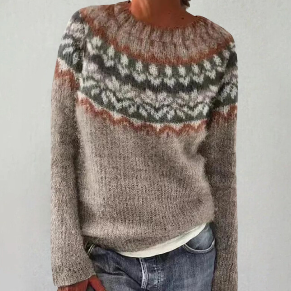 Ladies' Knit Sweater - Round Neck - Patterned Knit - Soft and Comfortable Fit