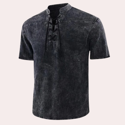 Jeroen Mens V Neck Shirt With Breathable Stretch Cotton And Shoelace Details For Everyday Wear