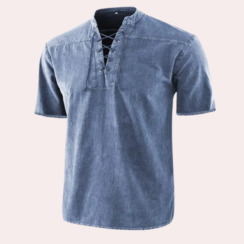 Jeroen Mens V Neck Shirt With Breathable Stretch Cotton And Shoelace Details For Everyday Wear