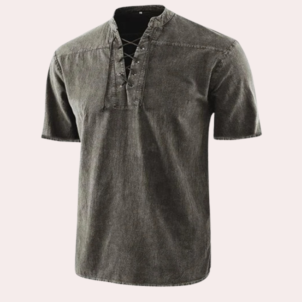 Jeroen Mens V Neck Shirt With Breathable Stretch Cotton And Shoelace Details For Everyday Wear