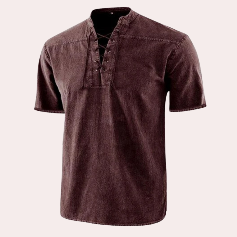 Jeroen Mens V Neck Shirt With Breathable Stretch Cotton And Shoelace Details For Everyday Wear