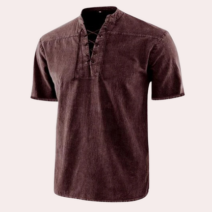 Jeroen Mens V Neck Shirt With Breathable Stretch Cotton And Shoelace Details For Everyday Wear