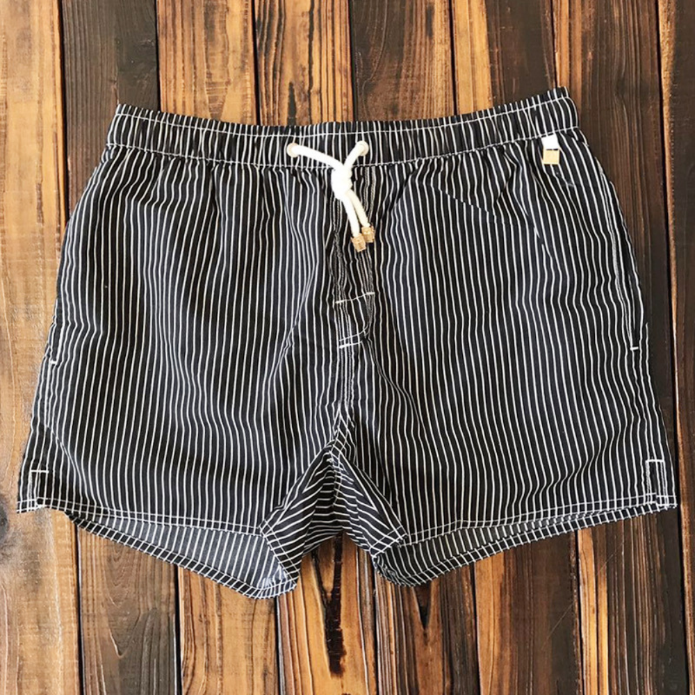 Justin Men's Swim Trunks With Striped Design For Beachgoers, Comfortable Quick-Dry Fabric, Elastic Drawstring Waist