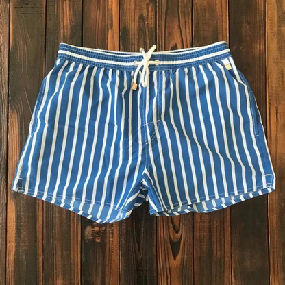 Justin Men's Swim Trunks With Striped Design For Beachgoers, Comfortable Quick-Dry Fabric, Elastic Drawstring Waist