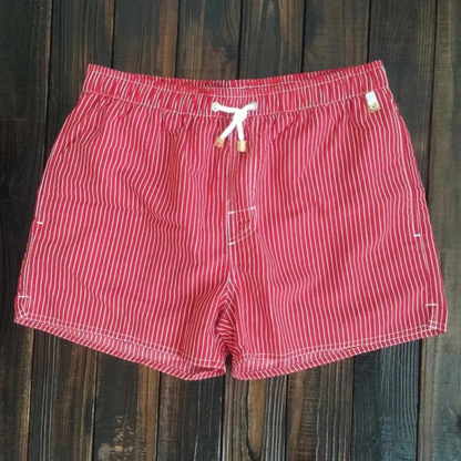 Justin Men's Swim Trunks With Striped Design For Beachgoers, Comfortable Quick-Dry Fabric, Elastic Drawstring Waist