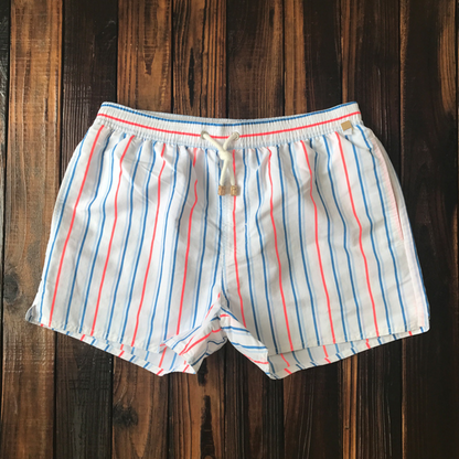 Justin Men's Swim Trunks With Striped Design For Beachgoers, Comfortable Quick-Dry Fabric, Elastic Drawstring Waist