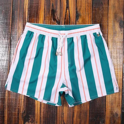 Justin Men's Swim Trunks With Striped Design For Beachgoers, Comfortable Quick-Dry Fabric, Elastic Drawstring Waist