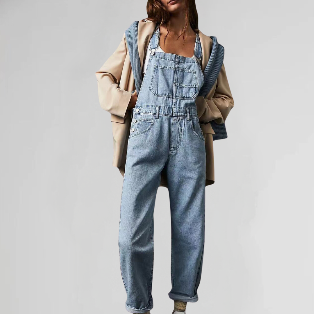 Kvinder Denim Overalls - Justerbare Stropper - Afslappet Pasform - Praktiske Lommer