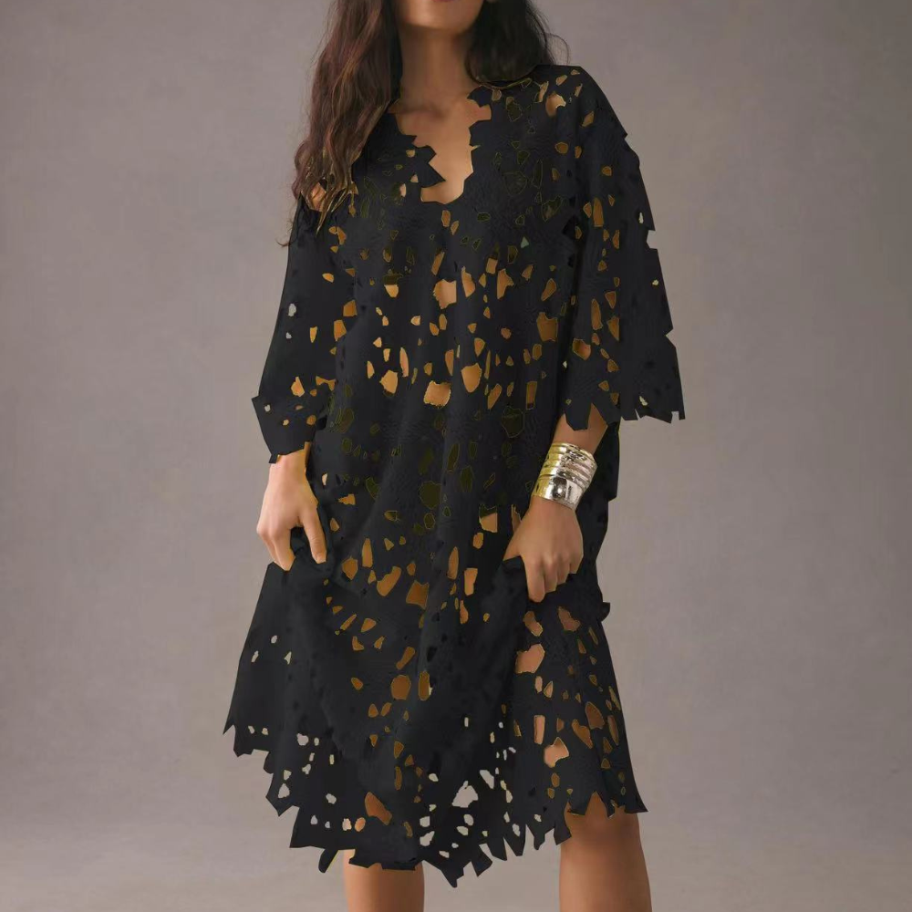 Women's Beach Dress – Lightweight Lace – Loose Fit – Knee-Length with 3/4 Sleeves - TrendAura