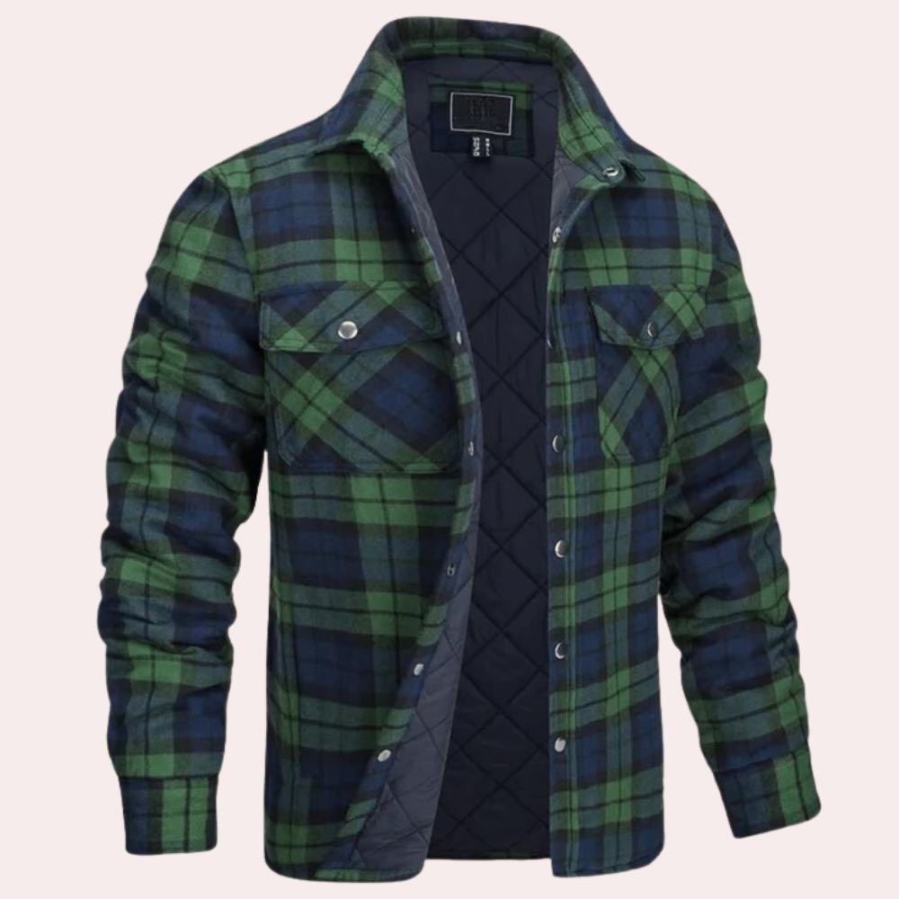Men's Quilted Flannel Shirt Jacket With Relaxed Fit Button Closure And Chest Pockets For Everyday Warmth