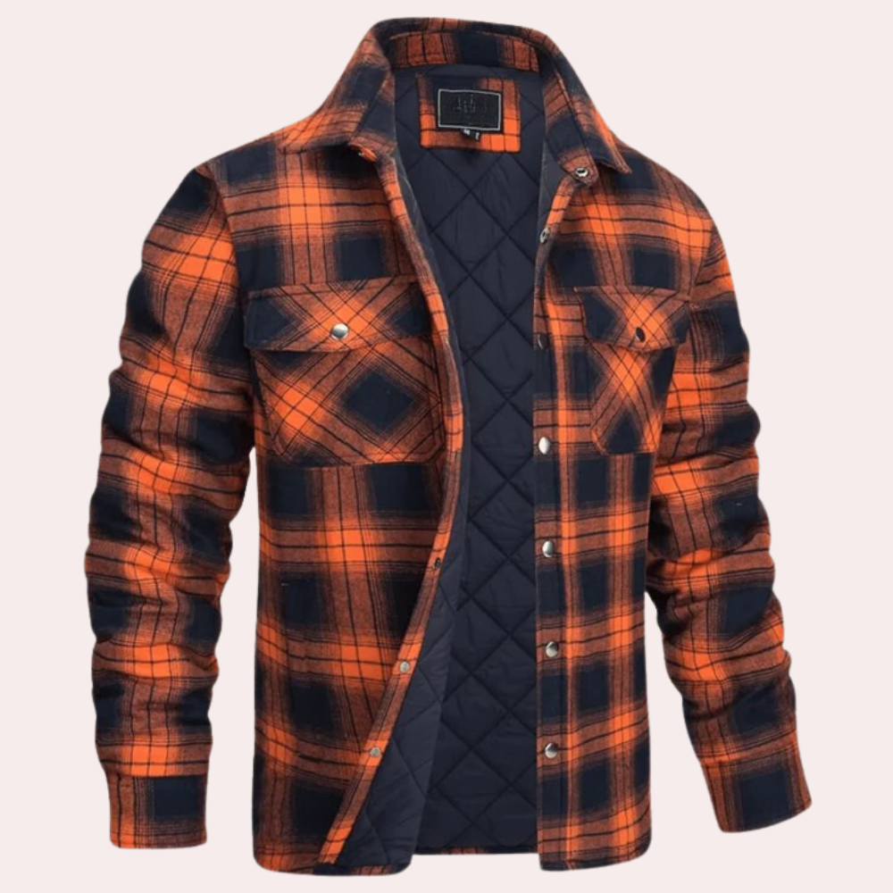 Men's Quilted Flannel Shirt Jacket With Relaxed Fit Button Closure And Chest Pockets For Everyday Warmth