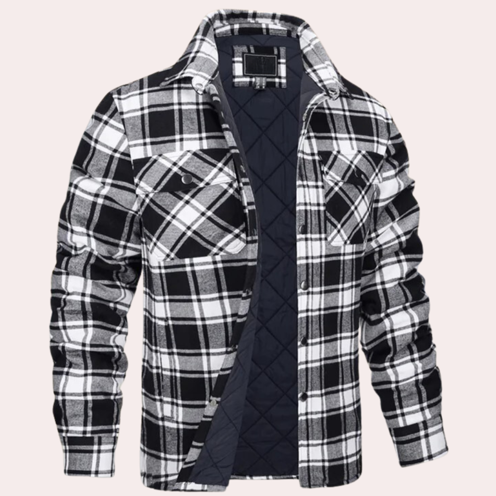 Men's Quilted Flannel Shirt Jacket With Relaxed Fit Button Closure And Chest Pockets For Everyday Warmth